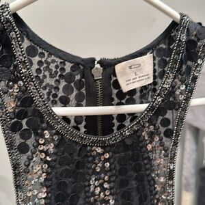 Pins and Needles Black Gray Silver Beaded Sequins  Swing Top Size Large